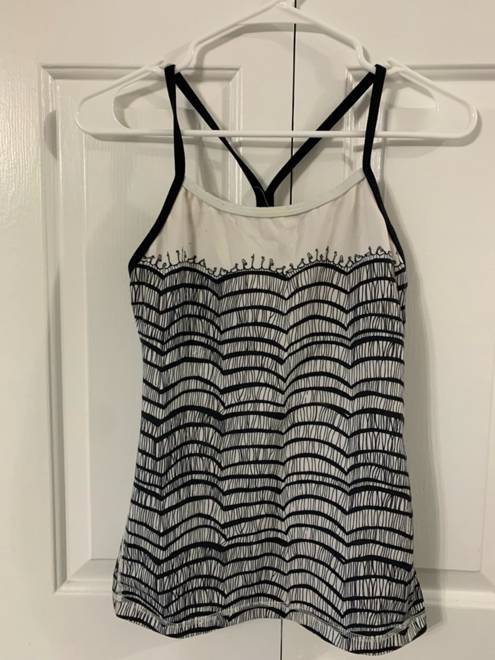 Lululemon Black & White Scalloped-Stripe Crisscross Camisole Top